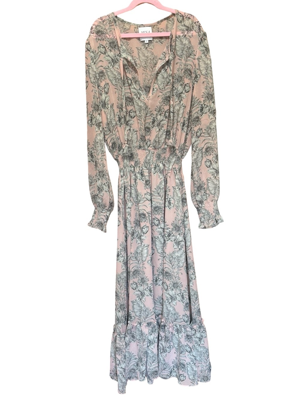 Summer Sale ☀️ MISA Los Angeles Smocked Waist Maxi Dress Floral Size Small
